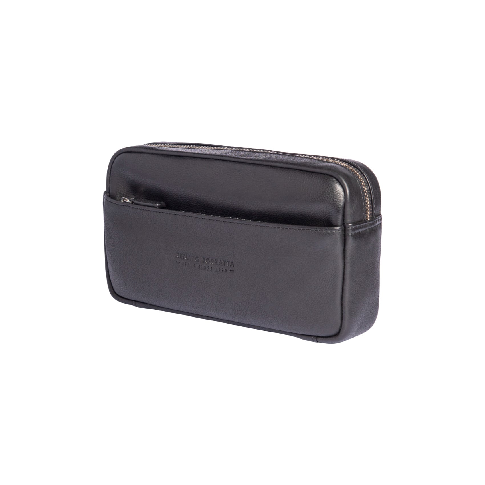 RB0046A | KEVIN Men's Clutch Bag with Wrist Strap in Genuine Full-Grain Leather with a Light Grain. Removable Handle. Black. Dimensions: 22 x 13 x 5 cm.